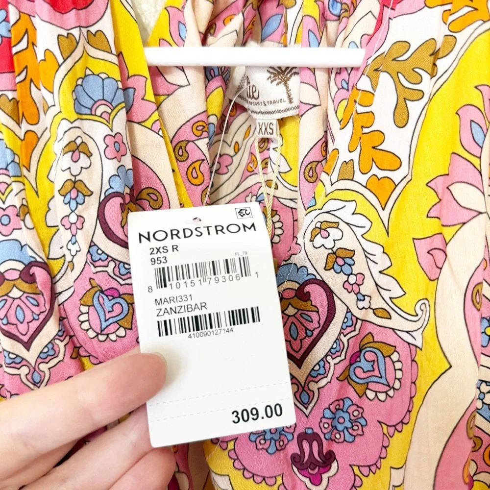 NWT Mille Marilyn Oversized Flowy Paisley Floral Belted Dress in Zanzibar XXS - Picture 7 of 10